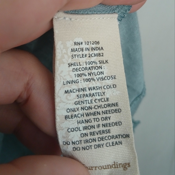 Soft Surroundings Light Blue Embroidered Embellished Silk Blouse Size S - Picture 5 of 6